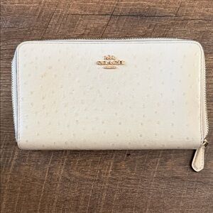 Coach Cream Zip-Around Wallet with Gold Logo